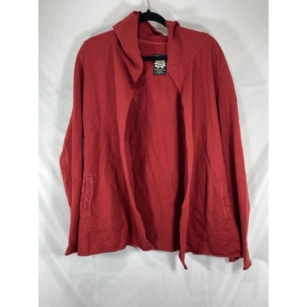 Lucky Brand Womens Large Sweatshirt Belted Wrap Cardigan Hooded Red Cotton